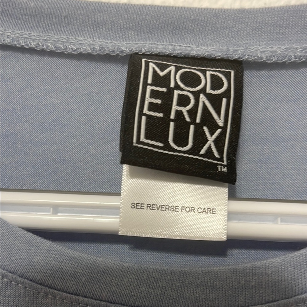 Modern Lux Blue T-Shirt Life is fine with a glass of wine Size Medium EUC - Picture 3 of 7